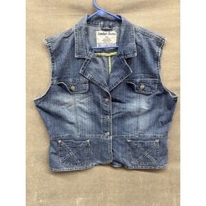 Comfort Denim Vest Womens 2XL Blue Jean Button Down Sleeveless Western Pockets